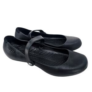 Crocs Women Shoe Alice Work Size 8 Black Slip Resistant Mary Jane Black Flats